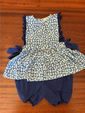 Smockingbird Girls' Blue Floral Matching Set - 3T